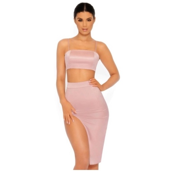 Oh Polly THIGHS THE LIMIT SPLIT SATIN PINK BLUSH Skirt Size 2 - Picture 1 of 12